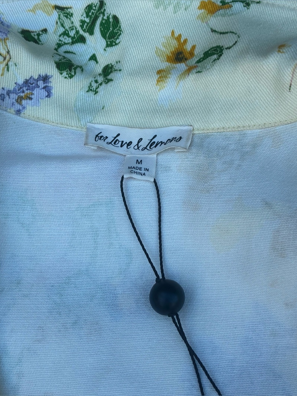 For Love & Lemons Chamomile Denim Romper Buttercreme Floral Size Medium - Picture 8 of 9